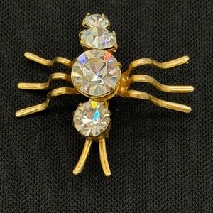 Vintage Rhinestone‎ Insect Brooch Gold Tone Bug Figural Small Pin Cute